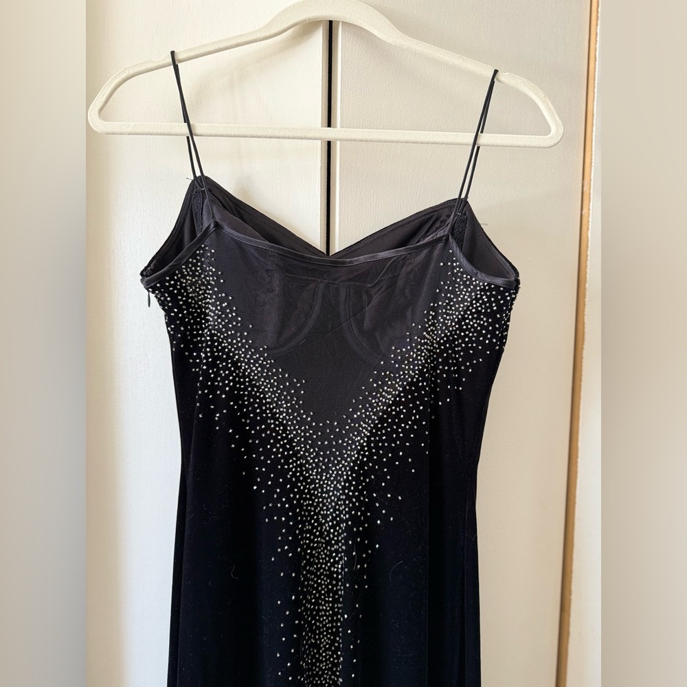 Vintage Dave & Johnny Laura Ryner Black Velvet Maxi Dress w Embellishments Y2K - Picture 9 of 14